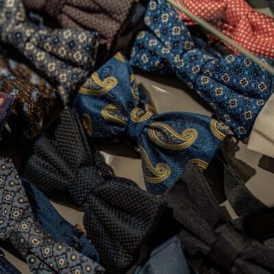 A collection of vibrant and patterned bowties showcasing fashion and style.